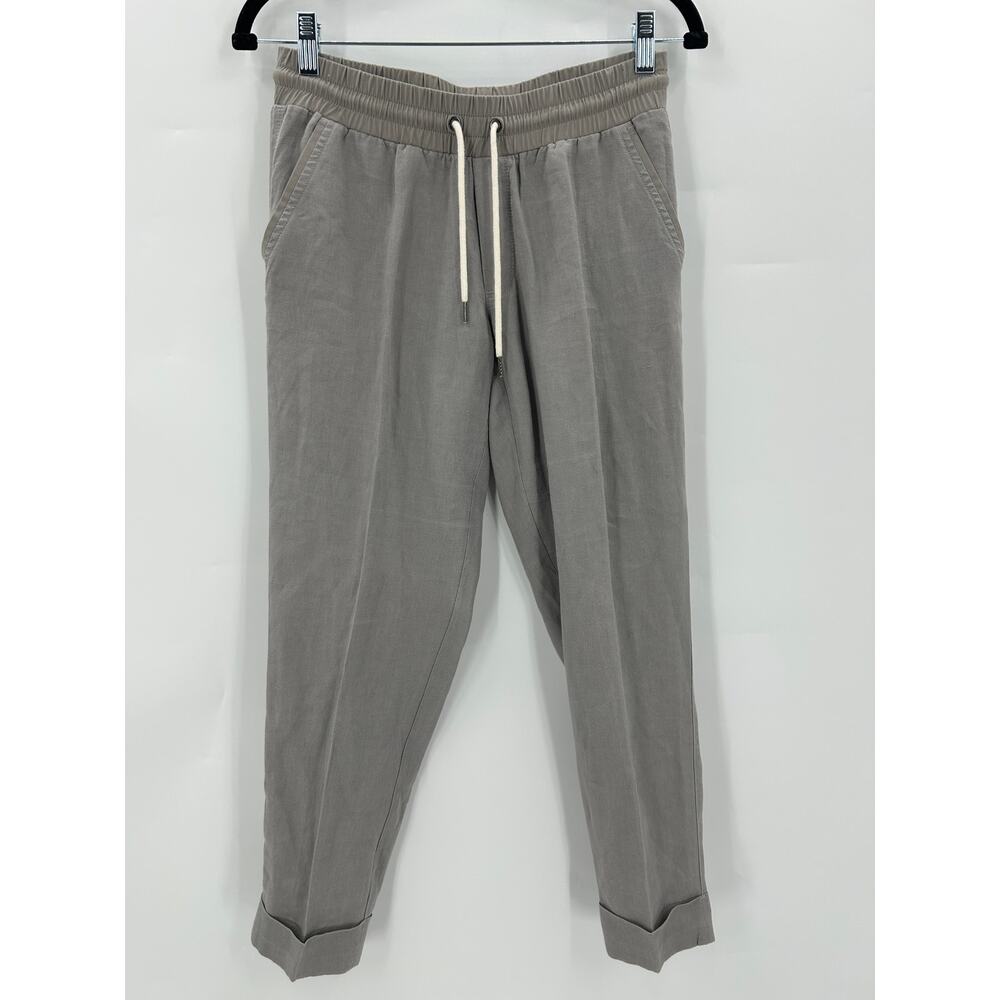 Athleta 100% Linen Khaki‎ Pull On Cropped Lightweight Flowy Pants Womens Size 4